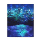 Cosmic Frosted City Canvas Wall Art - Winter Cityscape Decor