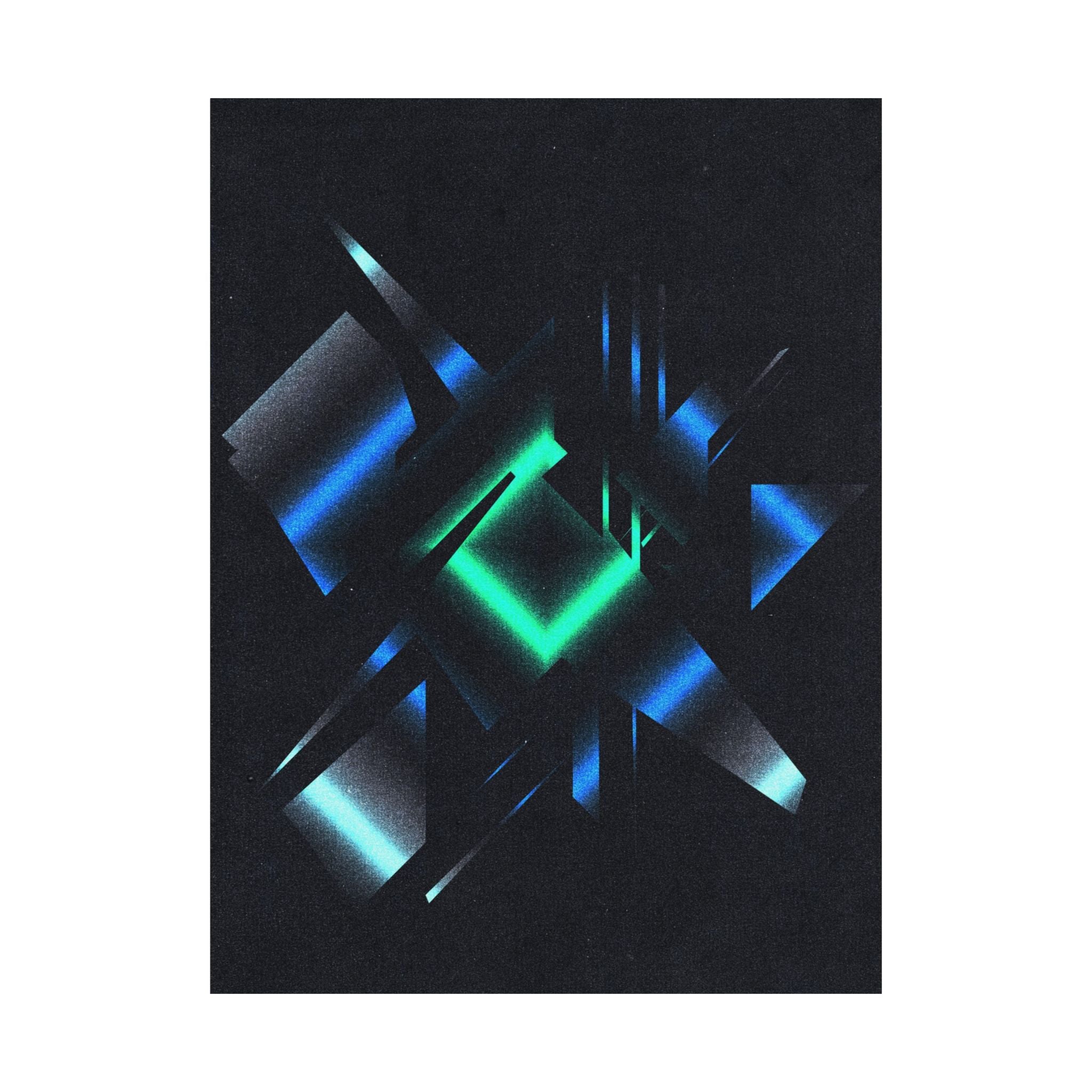 Abstract Techno Blue Poster - Cyberpunk Digital Art Print