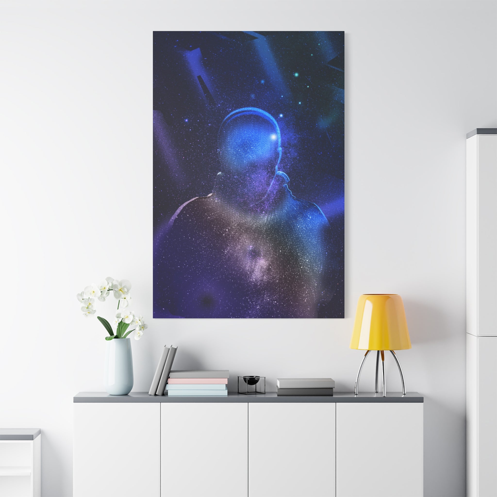 Figure in Space Canvas Wall Art - Cosmic Silhouette Decor
