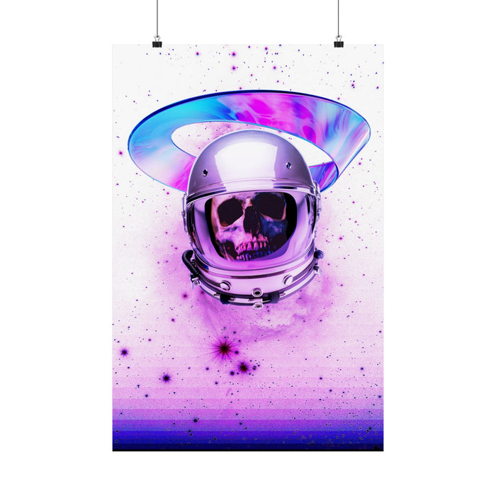 Astronaut Skeleton Skull Poster Print - Neon Space Skull Art