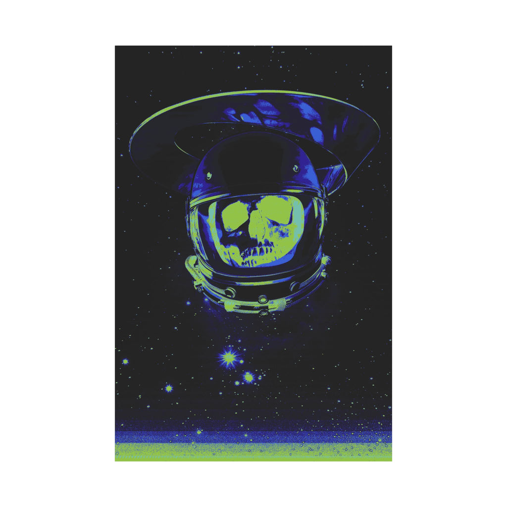 The Void of Space Matte Vertical Poste - Neon Skull Astronaut Art Print