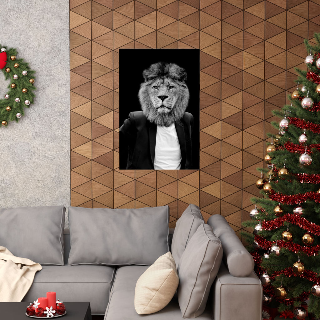 Lion in a Suit Poster - Quirky Animal Portrait Art Print
