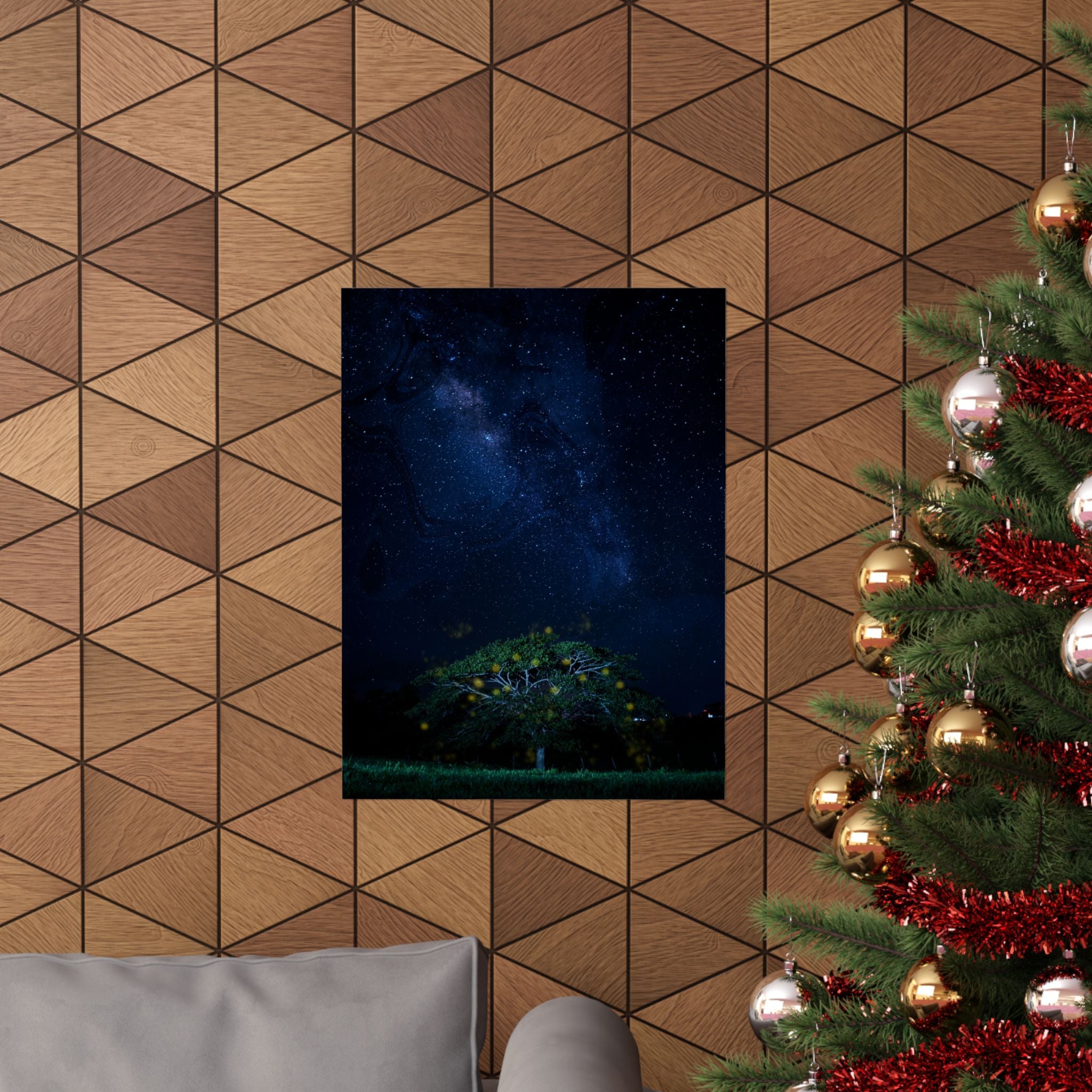 The Great Fairy Tree - Stunning Matte Vertical Poster for Home Decor - Night Sky Art Featuring Fireflies & Stars
