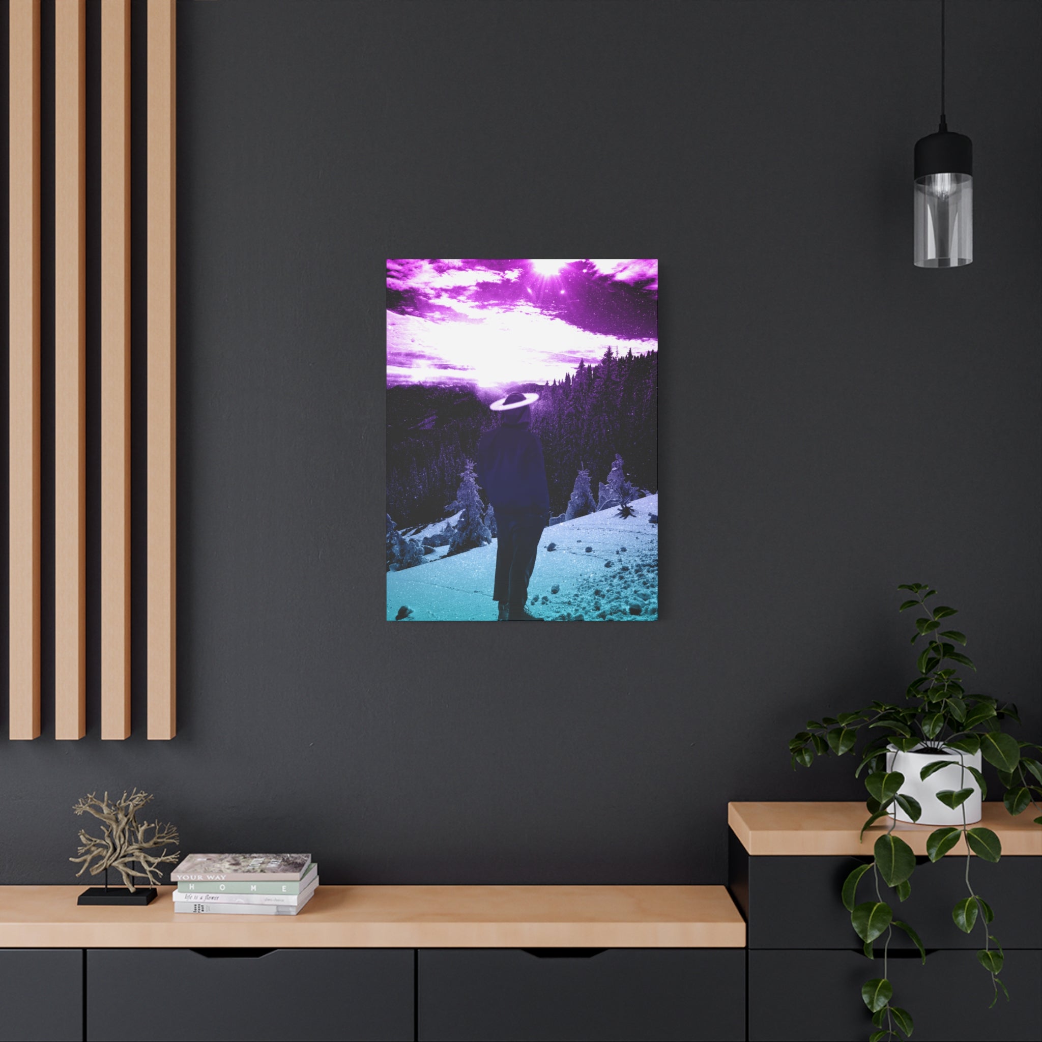 Winter Aurora Light Snowy Forest Canvas Art | Northern Lights Arctic Landscape Wall Decor