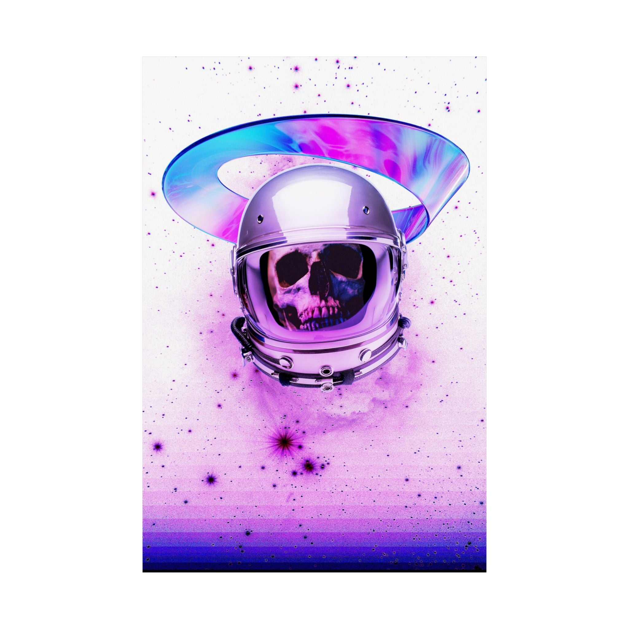 Astronaut Skeleton Skull Poster Print - Neon Space Skull Art
