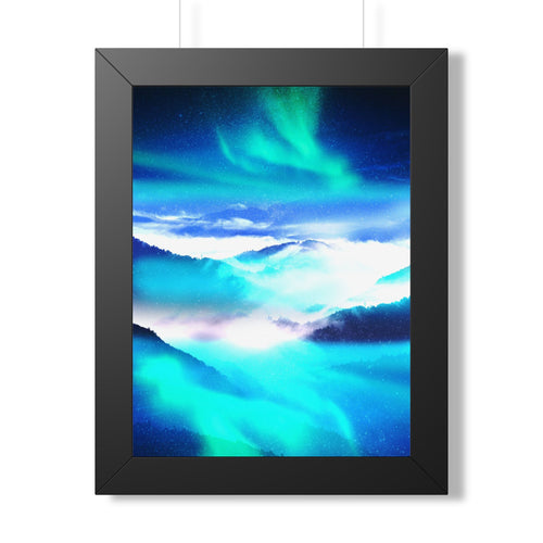 Starry Mountain Sky Framed Poster - Aurora Borealis Wall Art