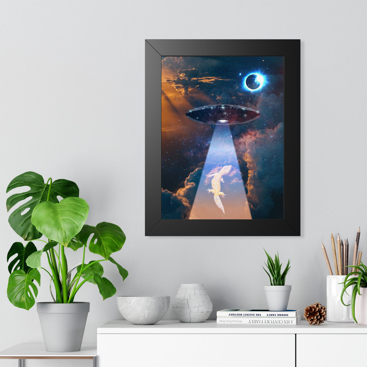 Space Lizards Framed Poster - Lizard Ufo Wall Art