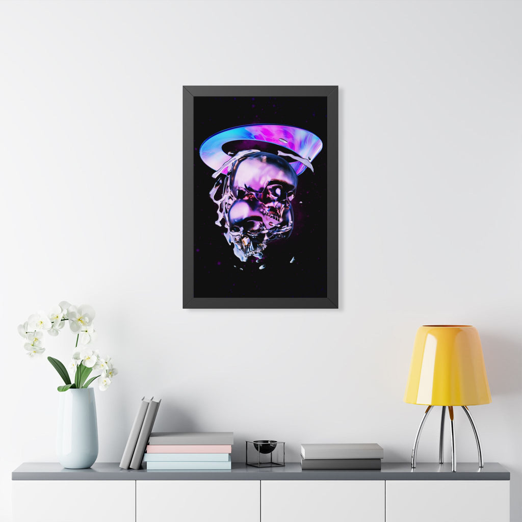 Melted Skeleton Skulls Framed Poster - Gothic Cosmic Skull Wall Art