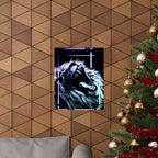 CRT Lion Retro Wave Poster - 80s Synthwave Neon Art Print