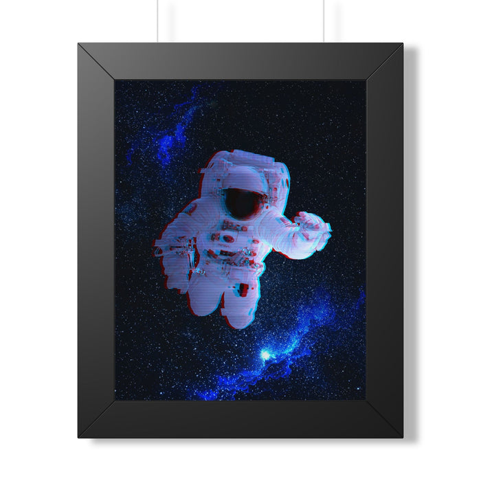 Scanline Spaceman Framed Poster - Retro CRT Astronaut Wall Art