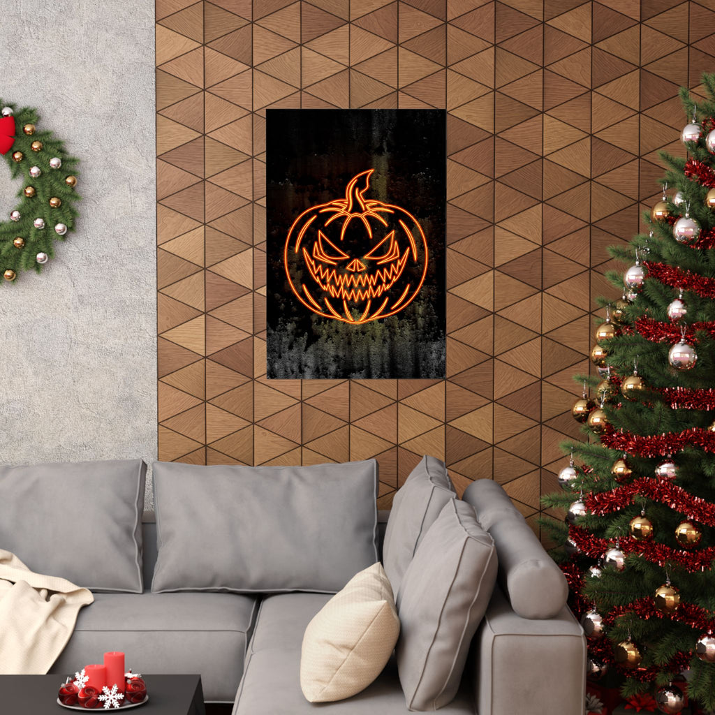 Neon Pumpkin Poster - Spooky Halloween Orange & Black Art Print