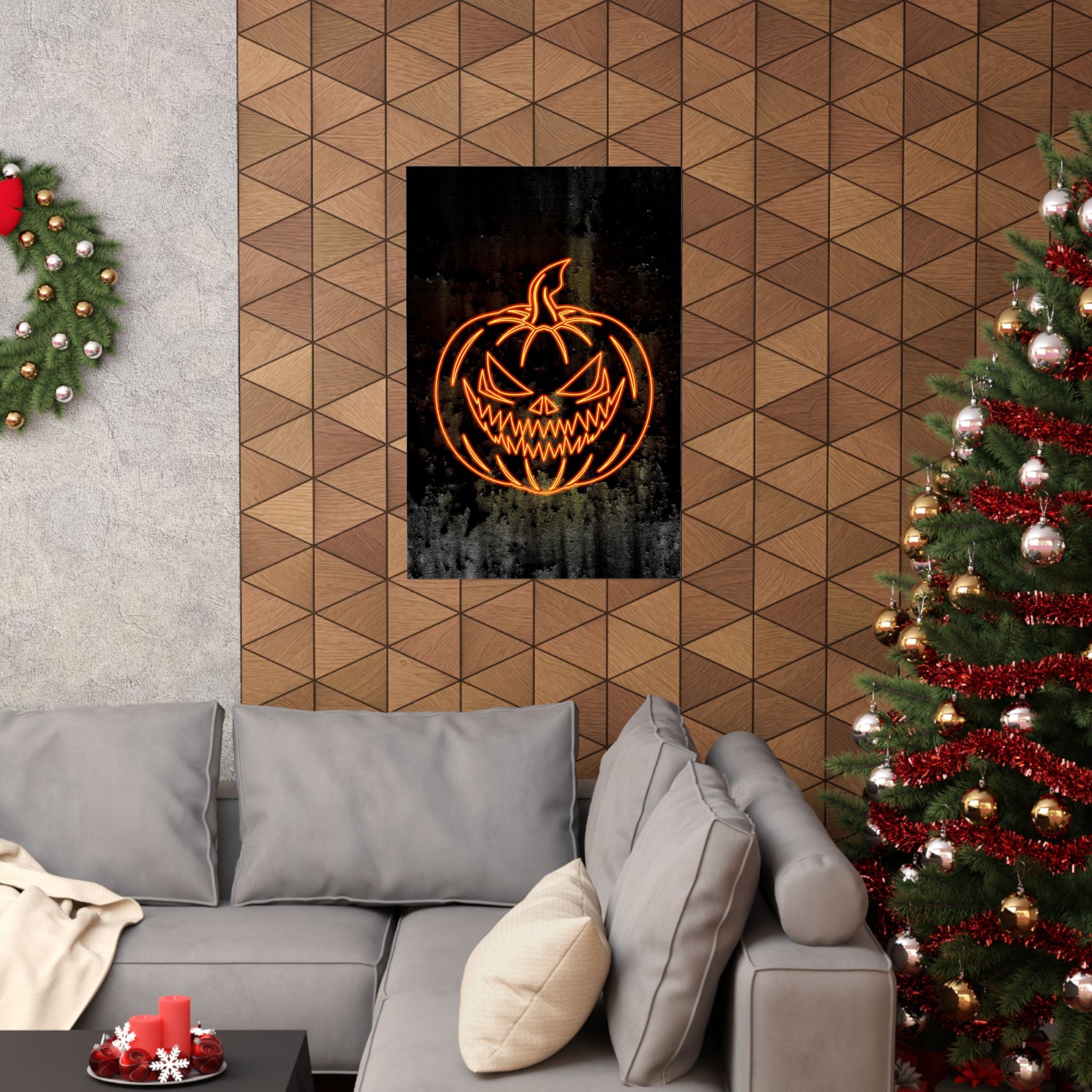 Neon Pumpkin Poster - Spooky Halloween Orange & Black Art Print