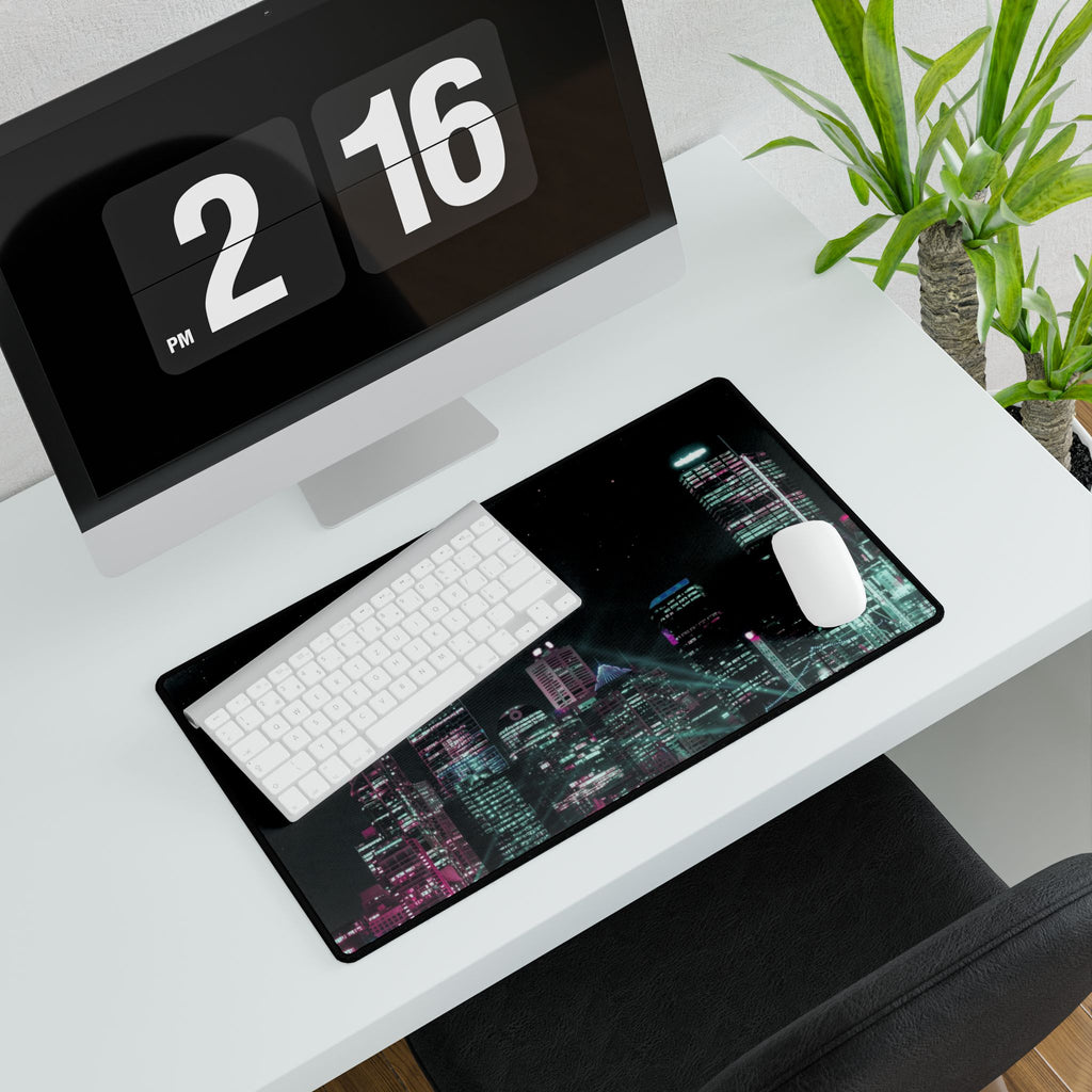 Cyberpunk Harbor Neon Desk Mat - Neon City Mouse Pad