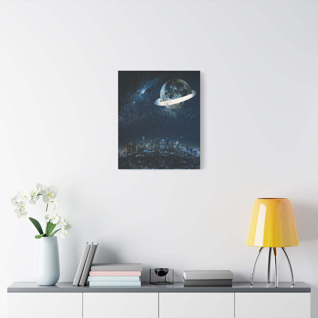 Starlight Cityscape Under a Celestial Moon Canvas Wall Art