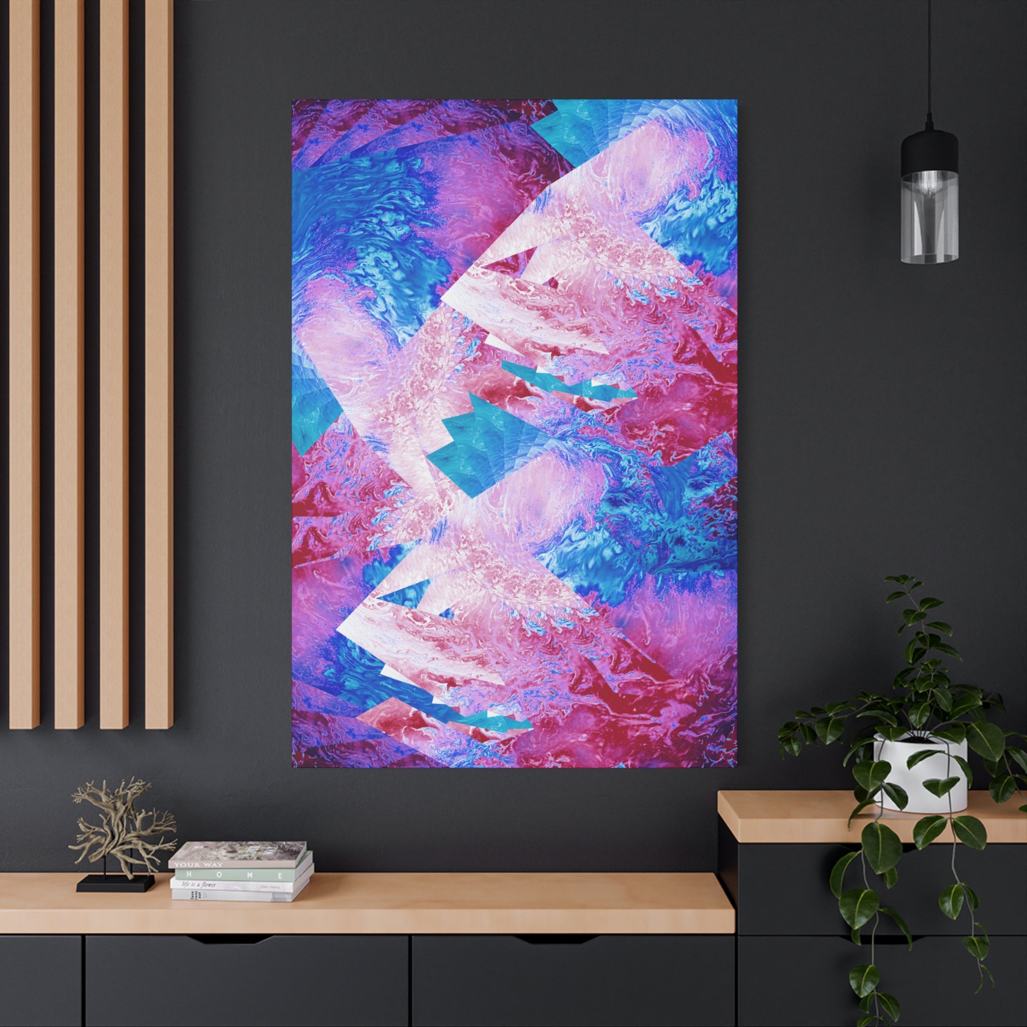 Trippy Pink and Blue Fractal Canvas Art | Surreal Abstract Sacred Geometry Wall Decor