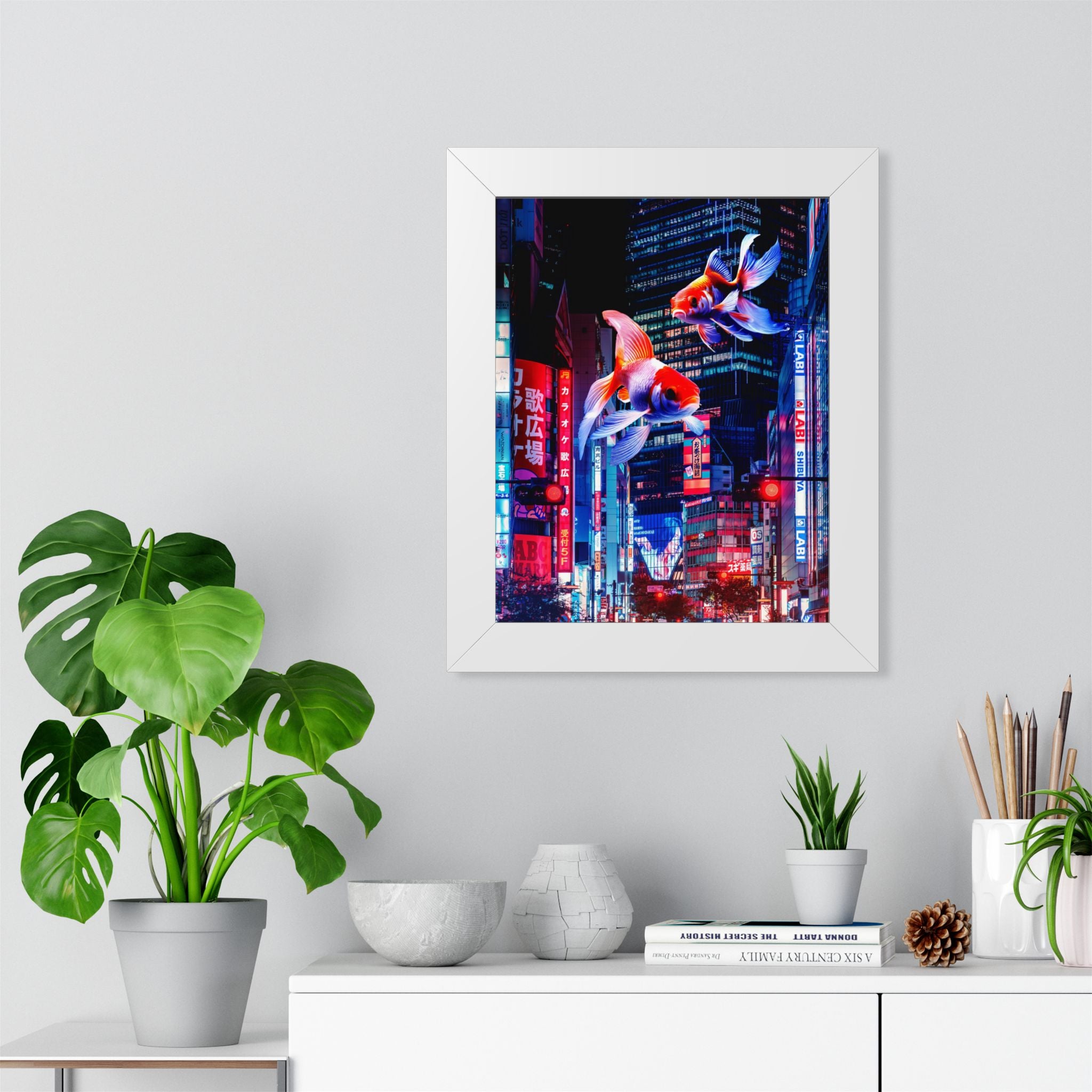 Japanese City Punk FX.2 Koi Attack Poster - Neon Urban Fantasy Art