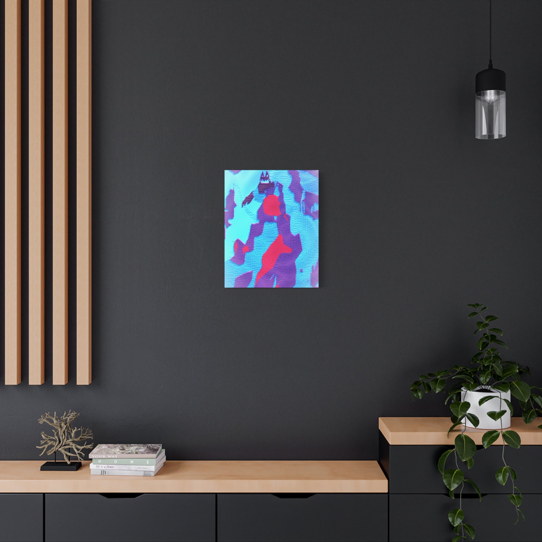Retro Ice Cave Canvas Wall Art - Cool-Toned Glitch Winter Decor