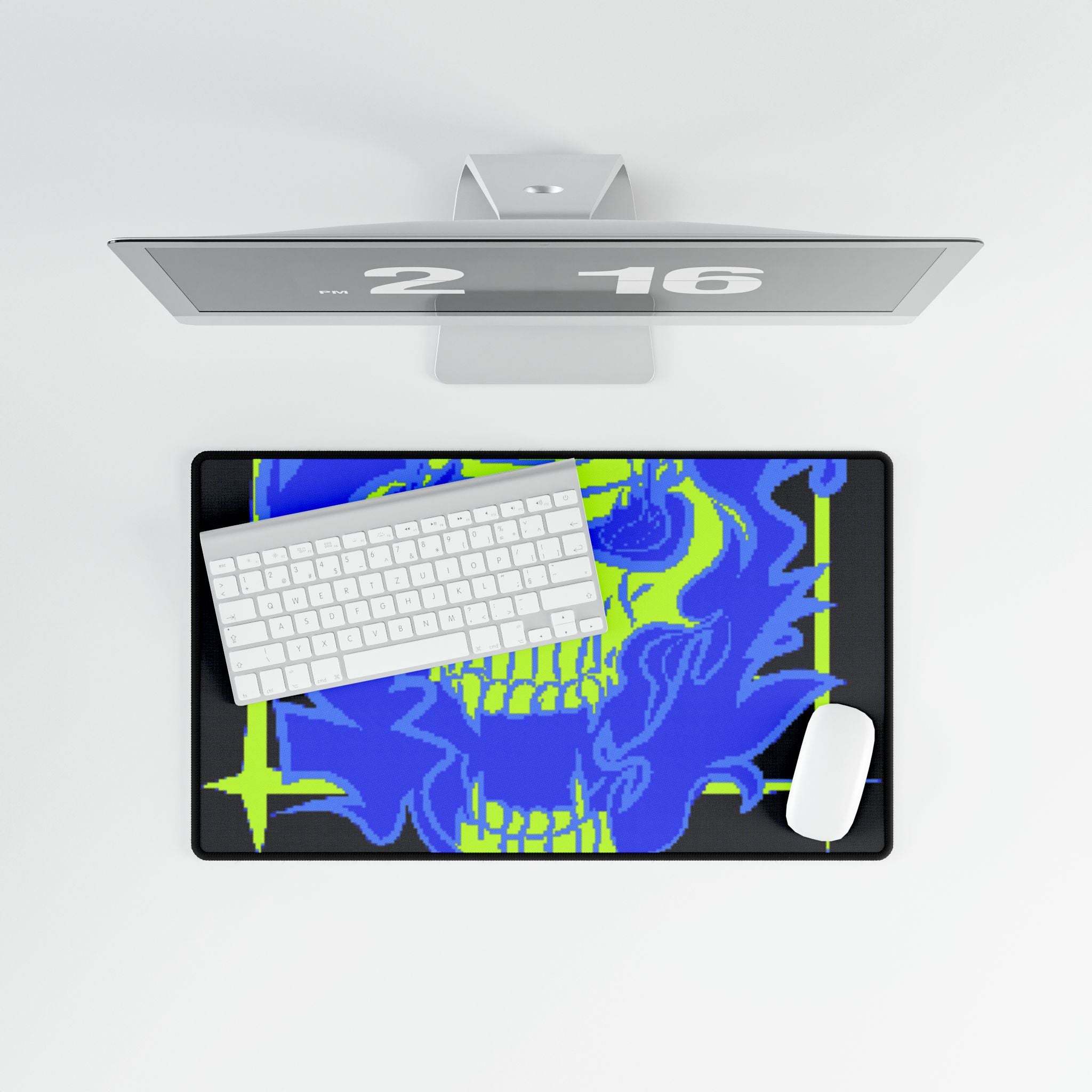 Skull of Mental Fire Desk Mat - Psychedelic Flaming Skull Mouse Pad