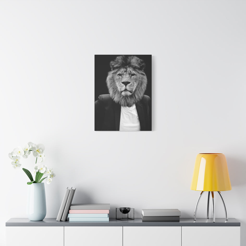 Lion in a Suit Canvas Wall Art - Modern Quirky Animal Portrait