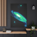 Vaporwave Green Blue Spiral Galaxy Canvas Art | Neon Retro Space Nebula Wall Decor