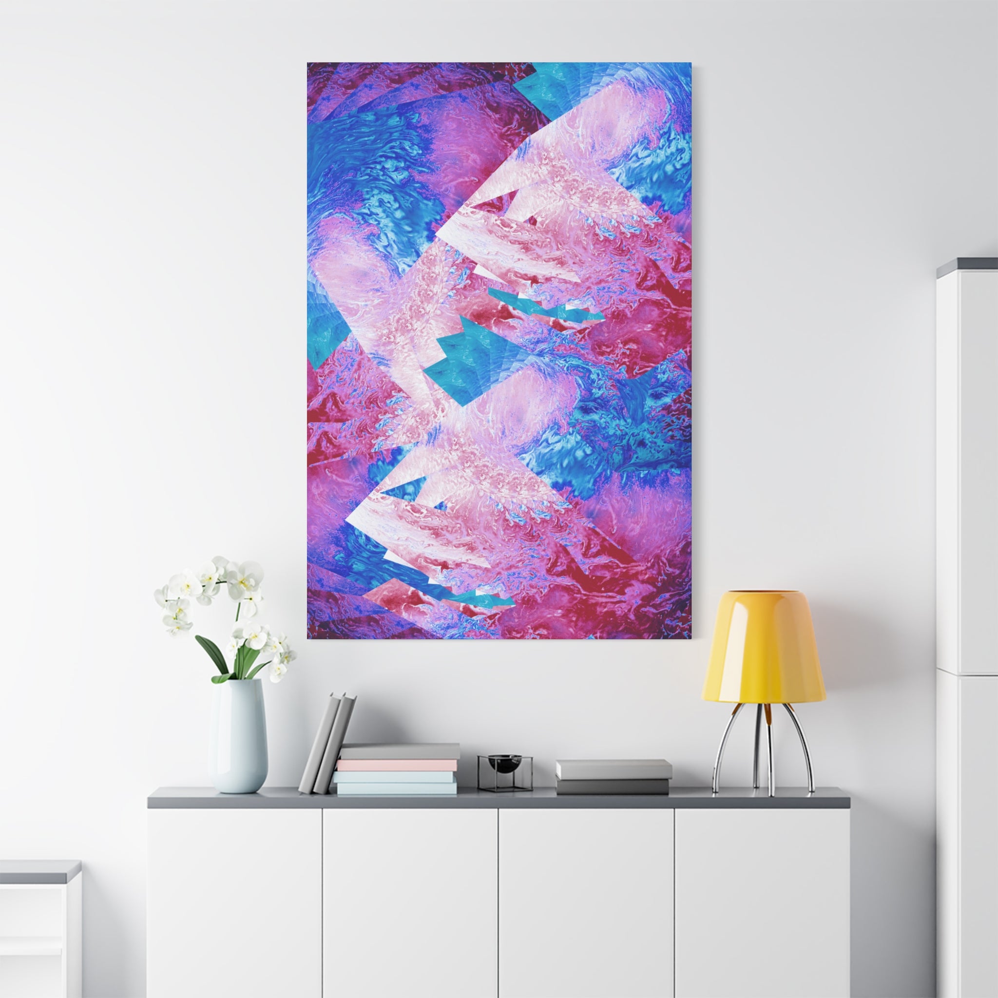 Trippy Pink and Blue Fractal Canvas Art | Surreal Abstract Sacred Geometry Wall Decor