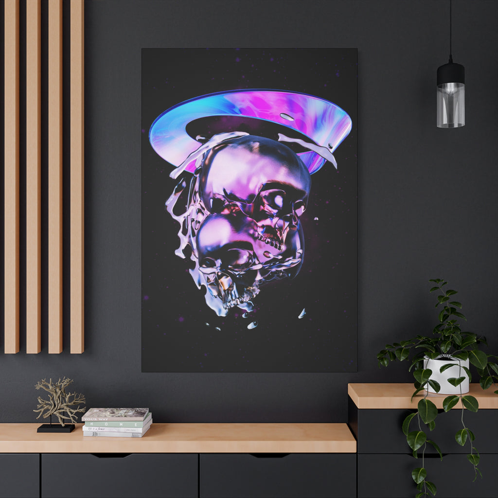 Melted Skeleton Skulls Canvas Wall Art - Gothic Cosmic Skull Decor