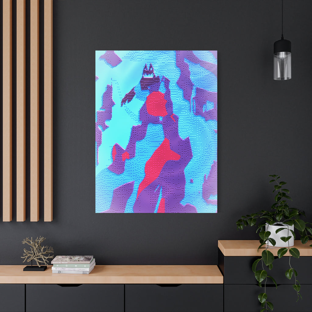 Retro Ice Cave Canvas Wall Art - Cool-Toned Glitch Winter Decor