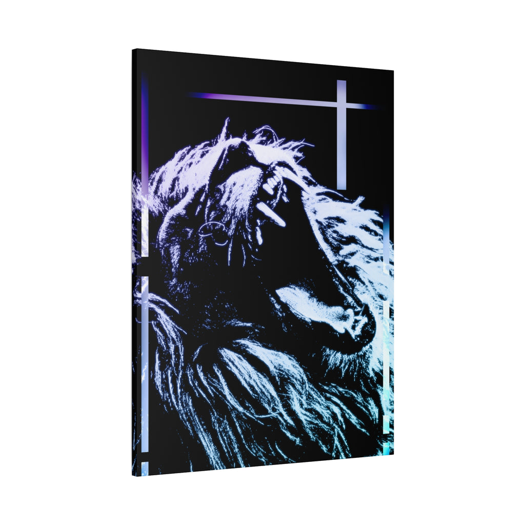 CRT Lion Retro Wave Canvas Art - 80s Vaporwave Neon Decor