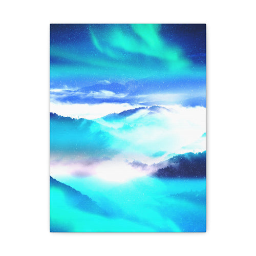 Starry Mountain Sky Canvas Wall Art - Aurora Borealis Decor