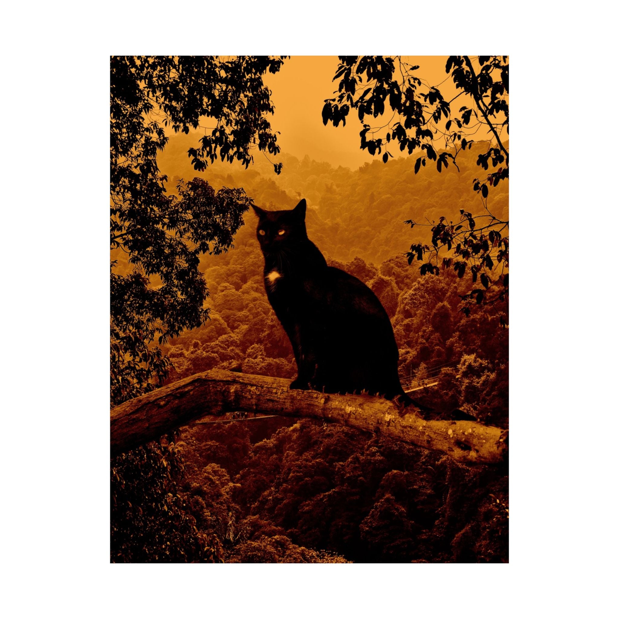 Spooky Cat in Tree Matte Vertical Poster | Premium Quality Art Print for Cat Lovers & Halloween Decor