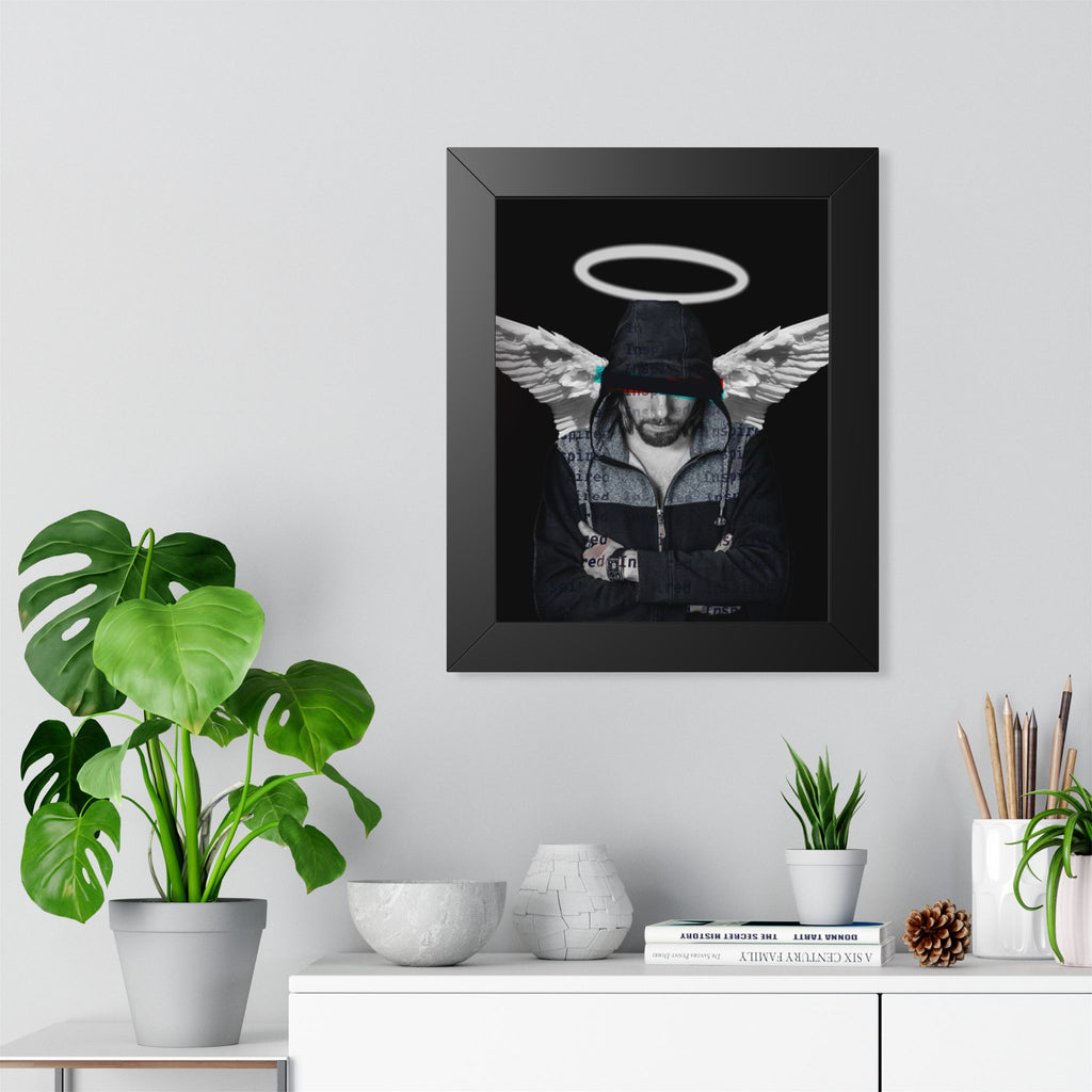 Modern Angel Framed Poster - Black & White Geometric Wings Wall Art