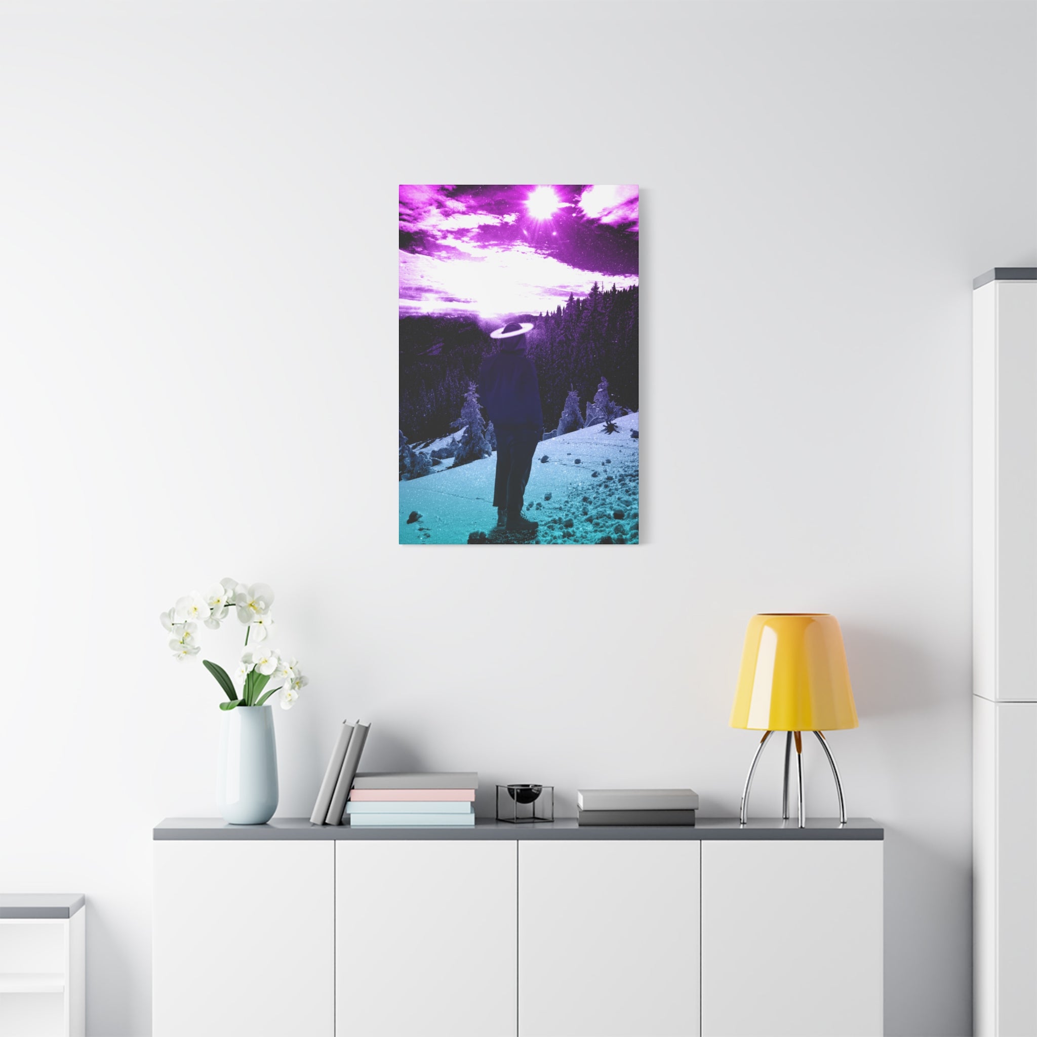 Winter Aurora Light Snowy Forest Canvas Art | Northern Lights Arctic Landscape Wall Decor