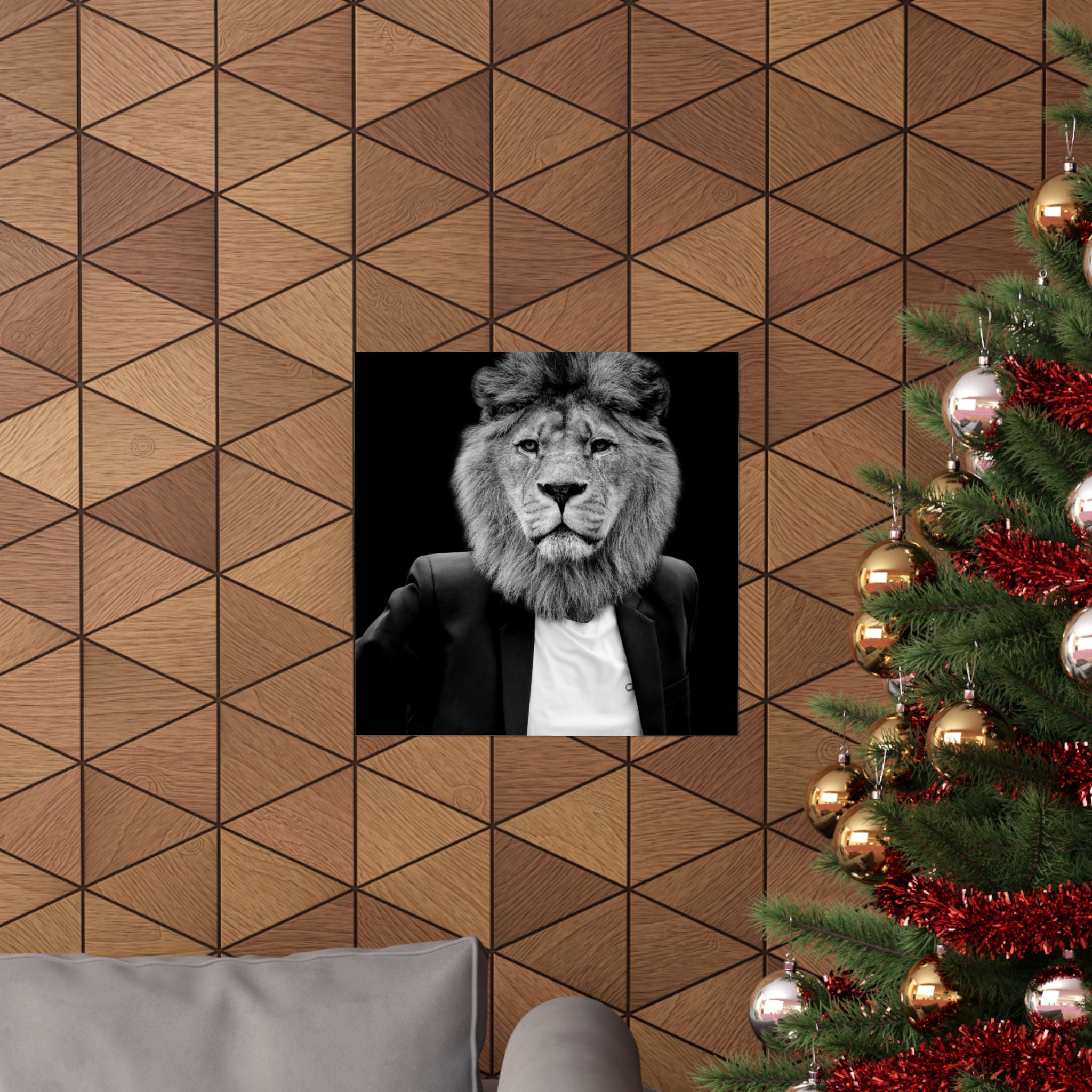 Lion in a Suit Poster - Quirky Animal Portrait Art Print
