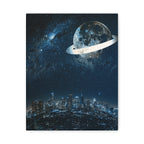 Starlight Cityscape Under a Celestial Moon Canvas Wall Art