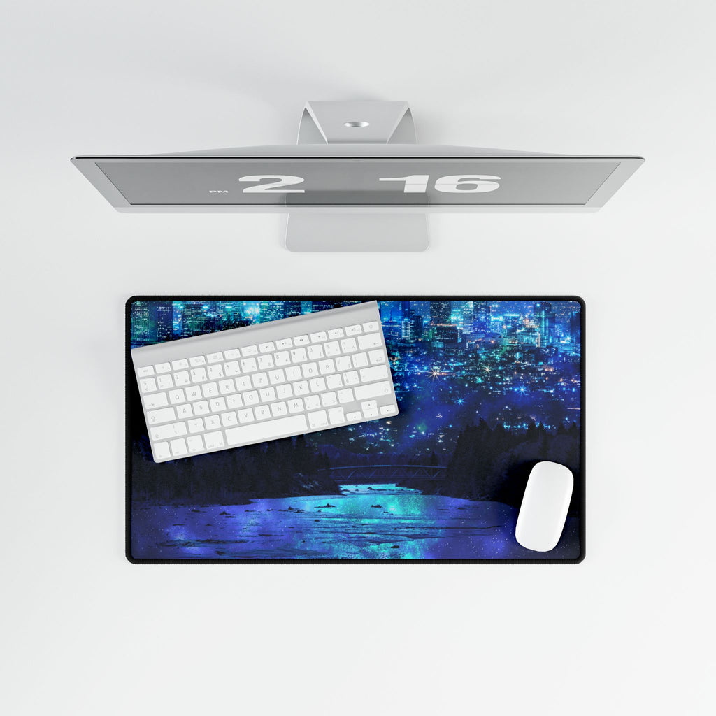 Cosmic Frosted City Desk Mat - Galactic Skyline Mouse Pad