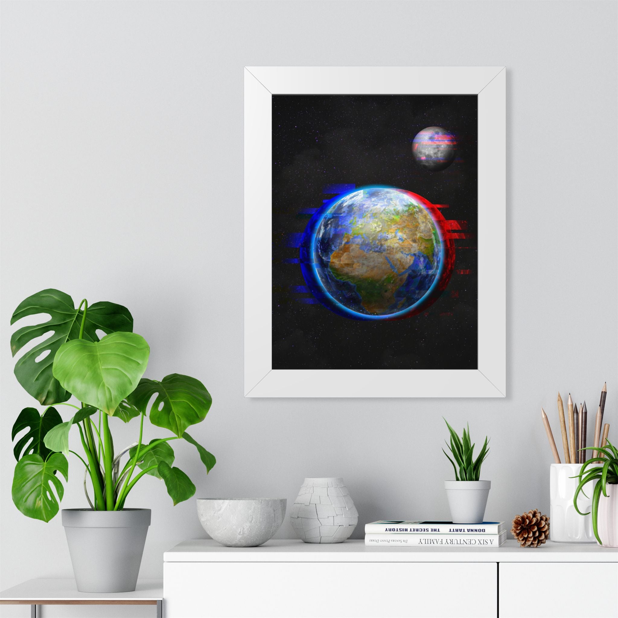Earth Glitched Framed Poster - Digital Glitch Space Wall Art