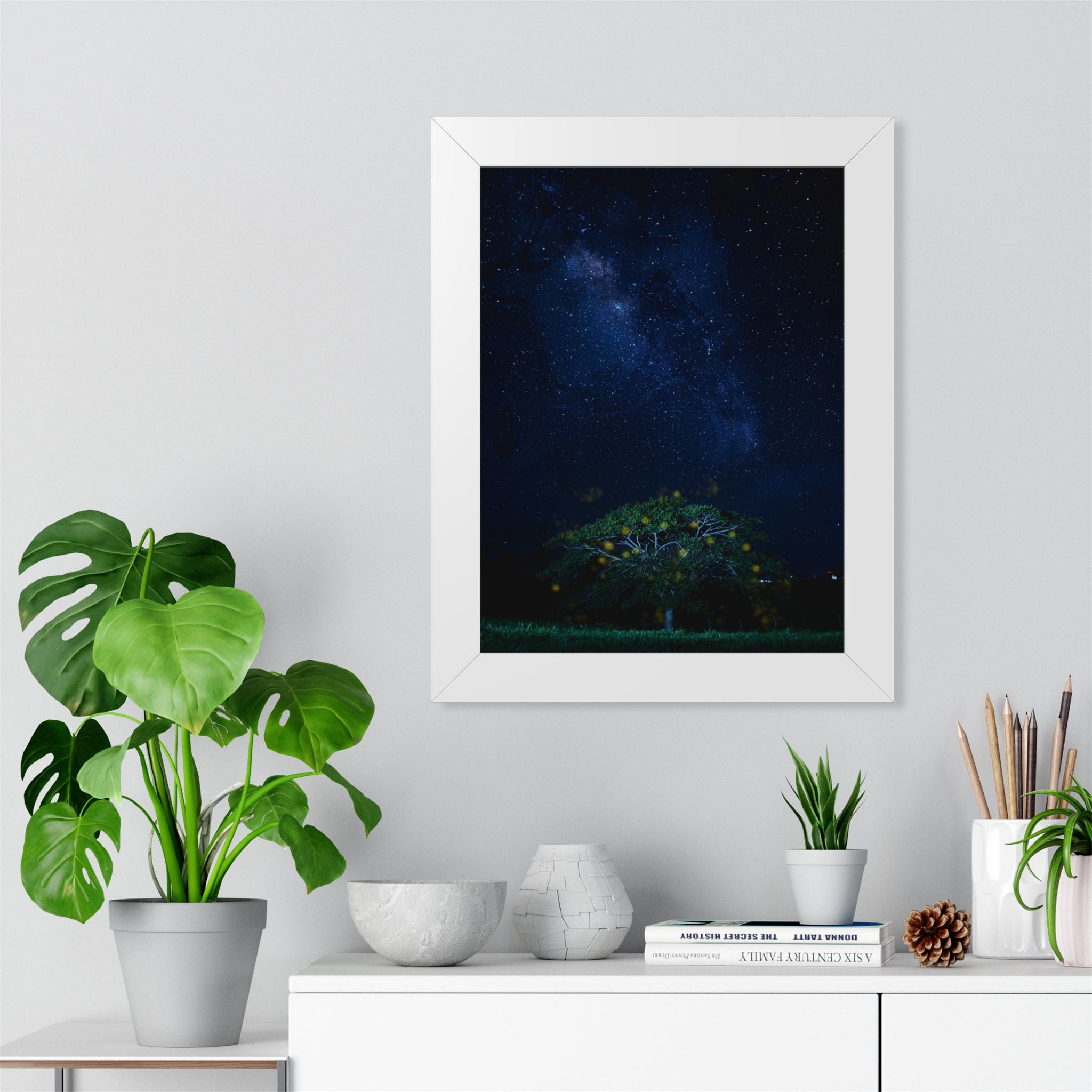 The Great Fairy Tree Framed Vertical Poster - Enchanting Night Sky Art for Home Decor - Perfect Gift for Nature Lovers