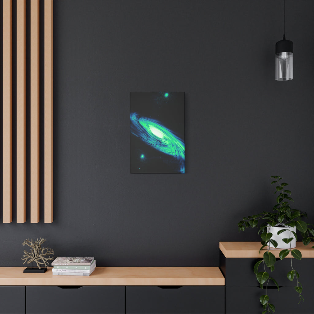 Vaporwave Green Blue Spiral Galaxy Canvas Art | Neon Retro Space Nebula Wall Decor