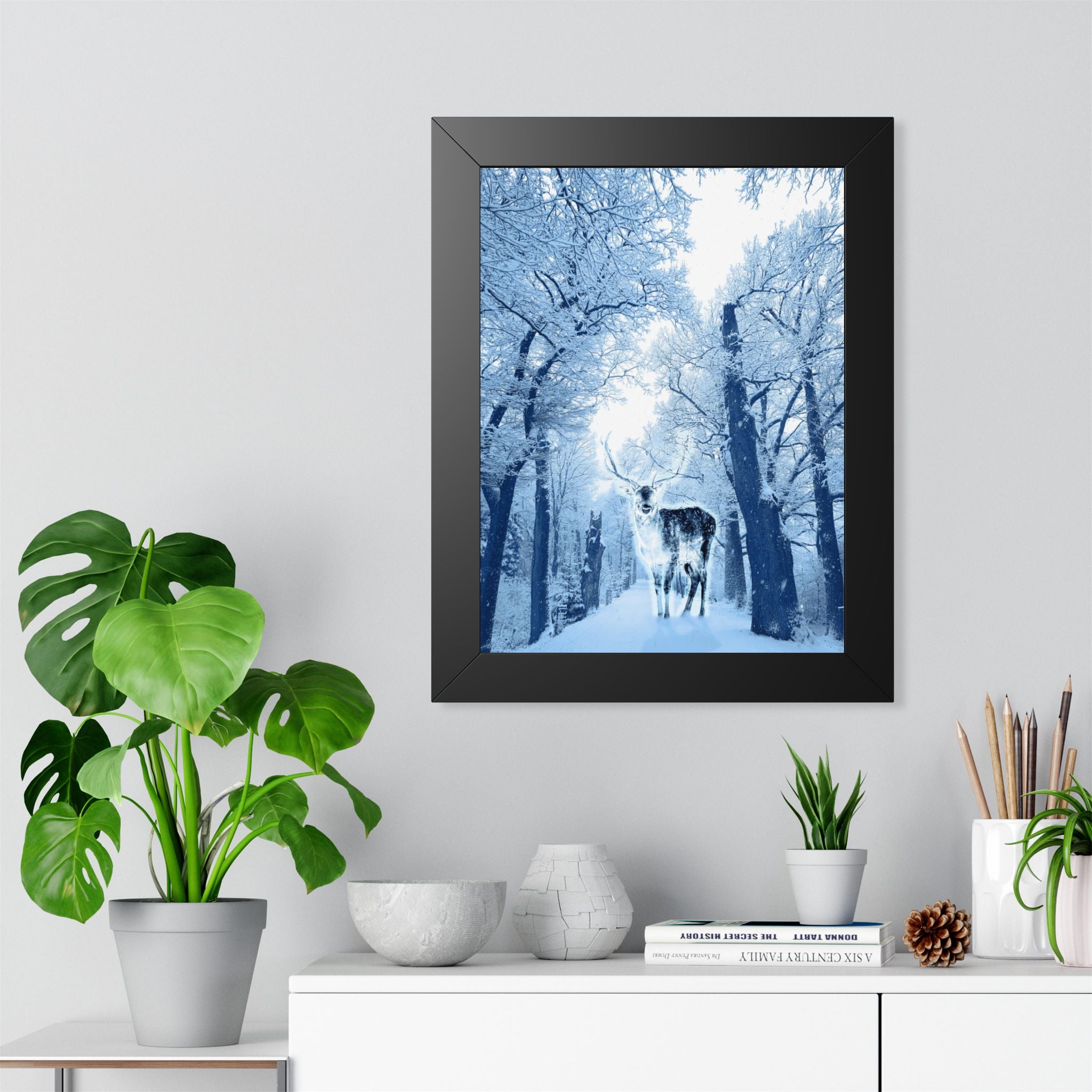 Cosmic Winter Deer Poster - Ethereal Snow Forest Art Print