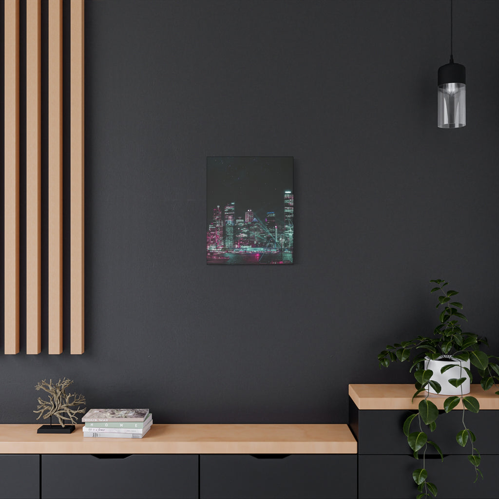 Cyberpunk Harbor Canvas Wall Art - Futuristic Sci-Fi City Decor