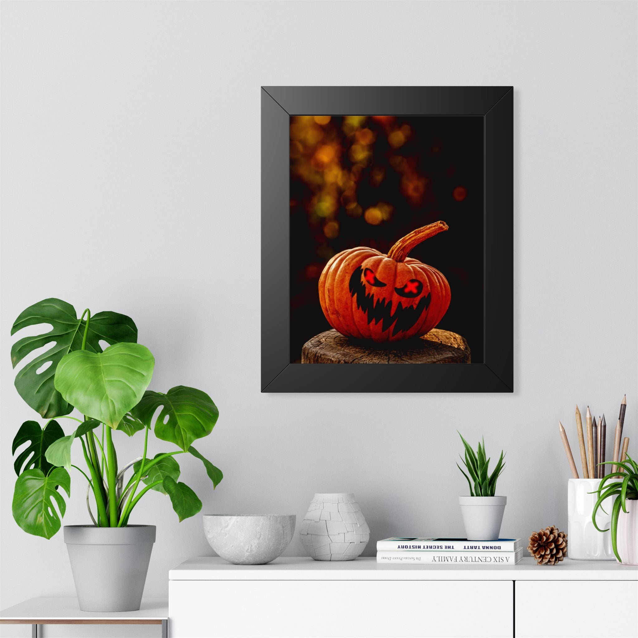 Spooky Pumpkin Framed Vertical Poster - Halloween Decor for Home & Office - Premium Quality Print