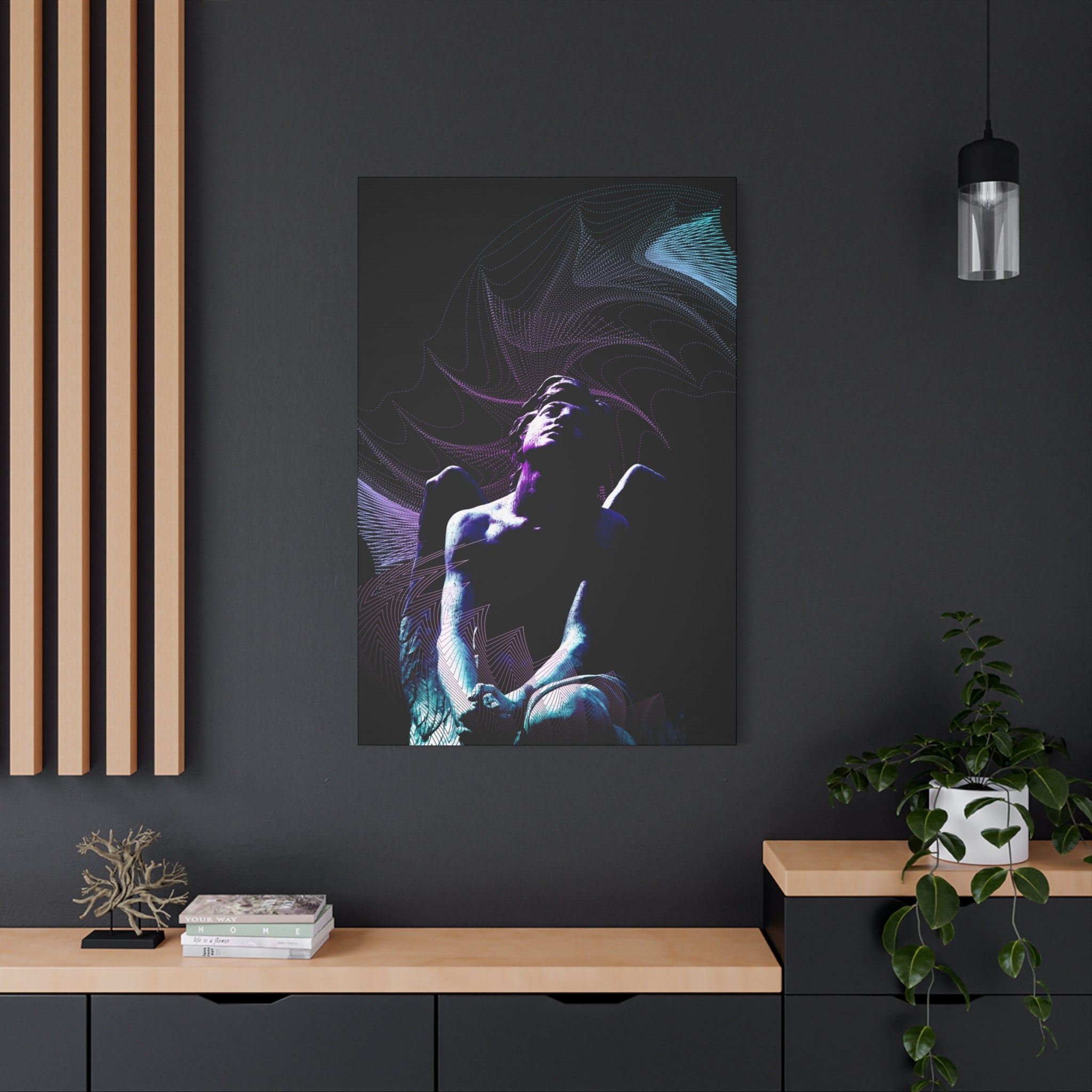 Skybound Canvas Wall Art - Surreal Angel Figure in the Clouds