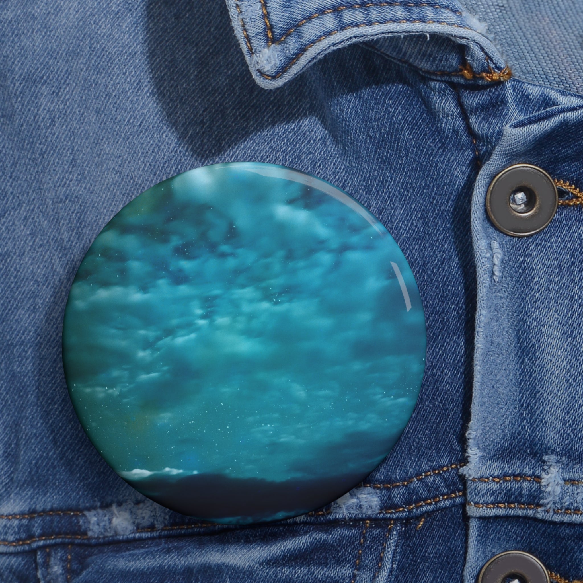 Serene Blue Sunrise Pin - Calm Ocean Landscape Art Button