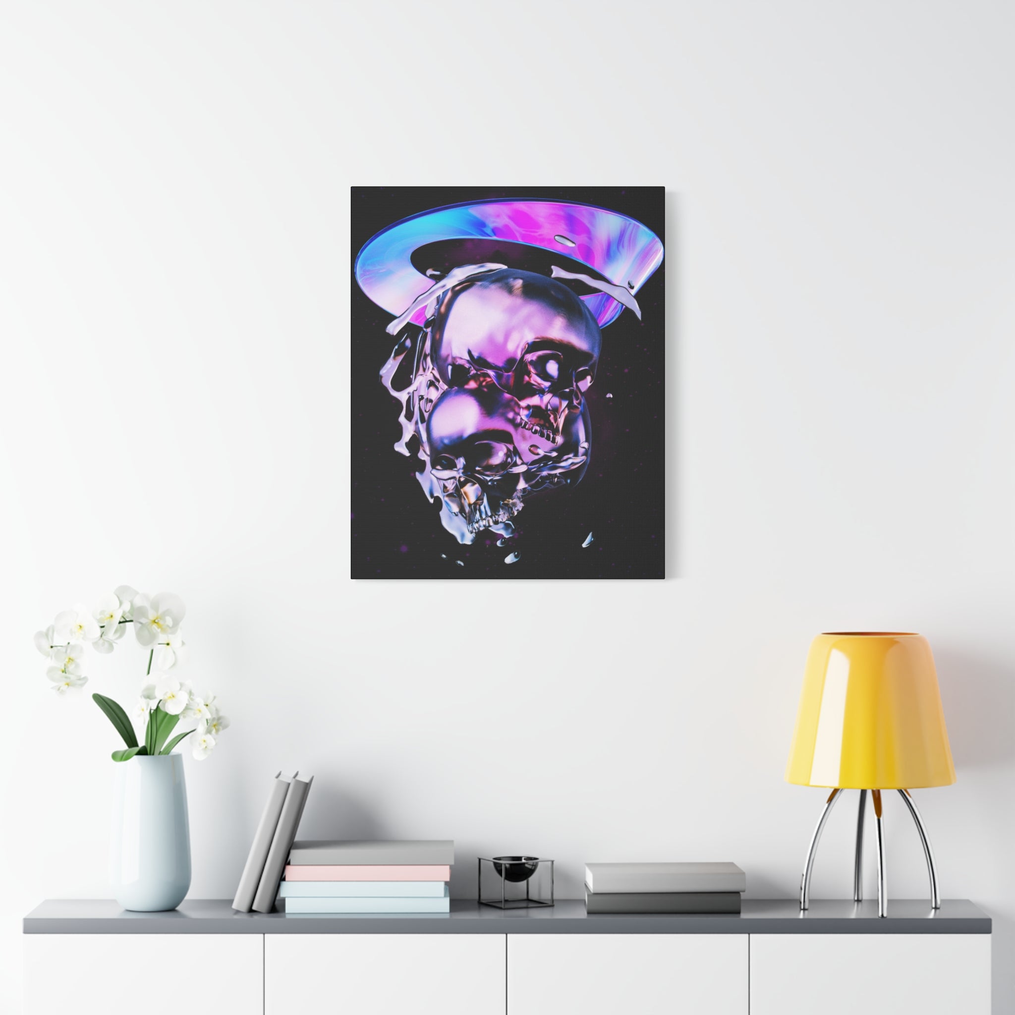 Melted Skeleton Skulls Canvas Wall Art - Gothic Cosmic Skull Decor