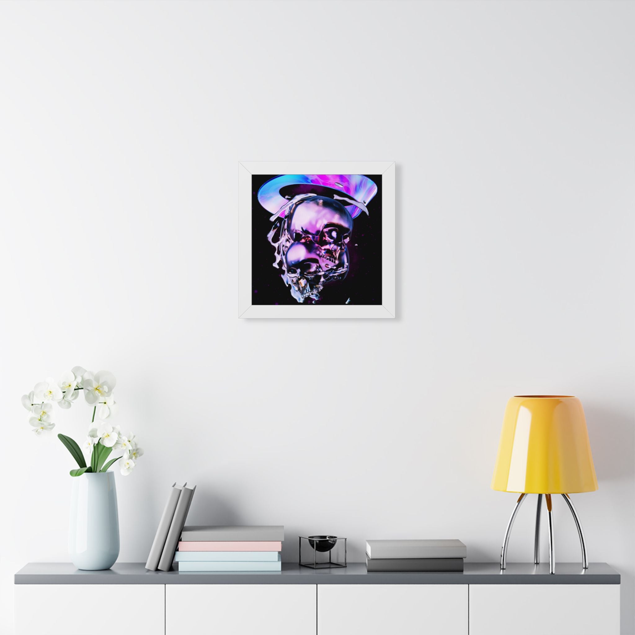 Melted Skeleton Skulls Framed Poster - Gothic Cosmic Skull Wall Art