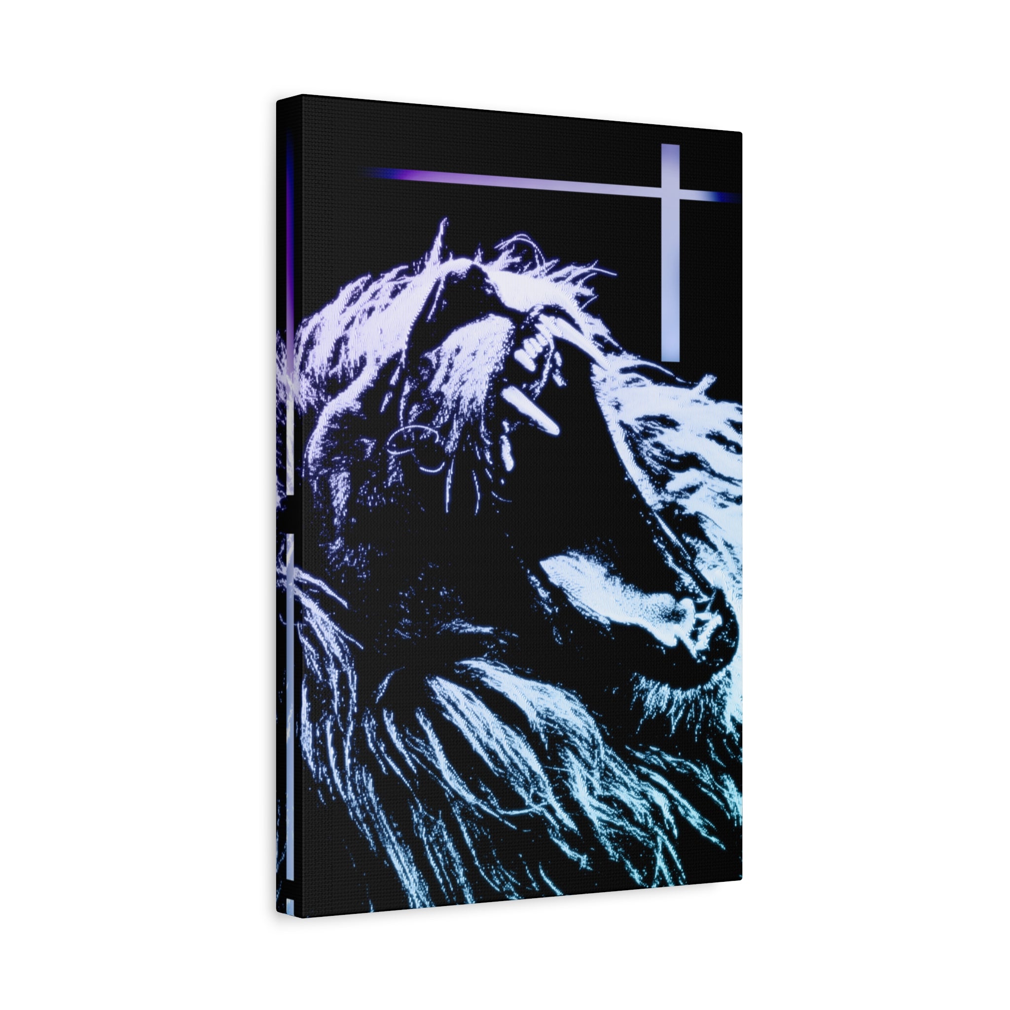 CRT Lion Retro Wave Canvas Art - 80s Vaporwave Neon Decor