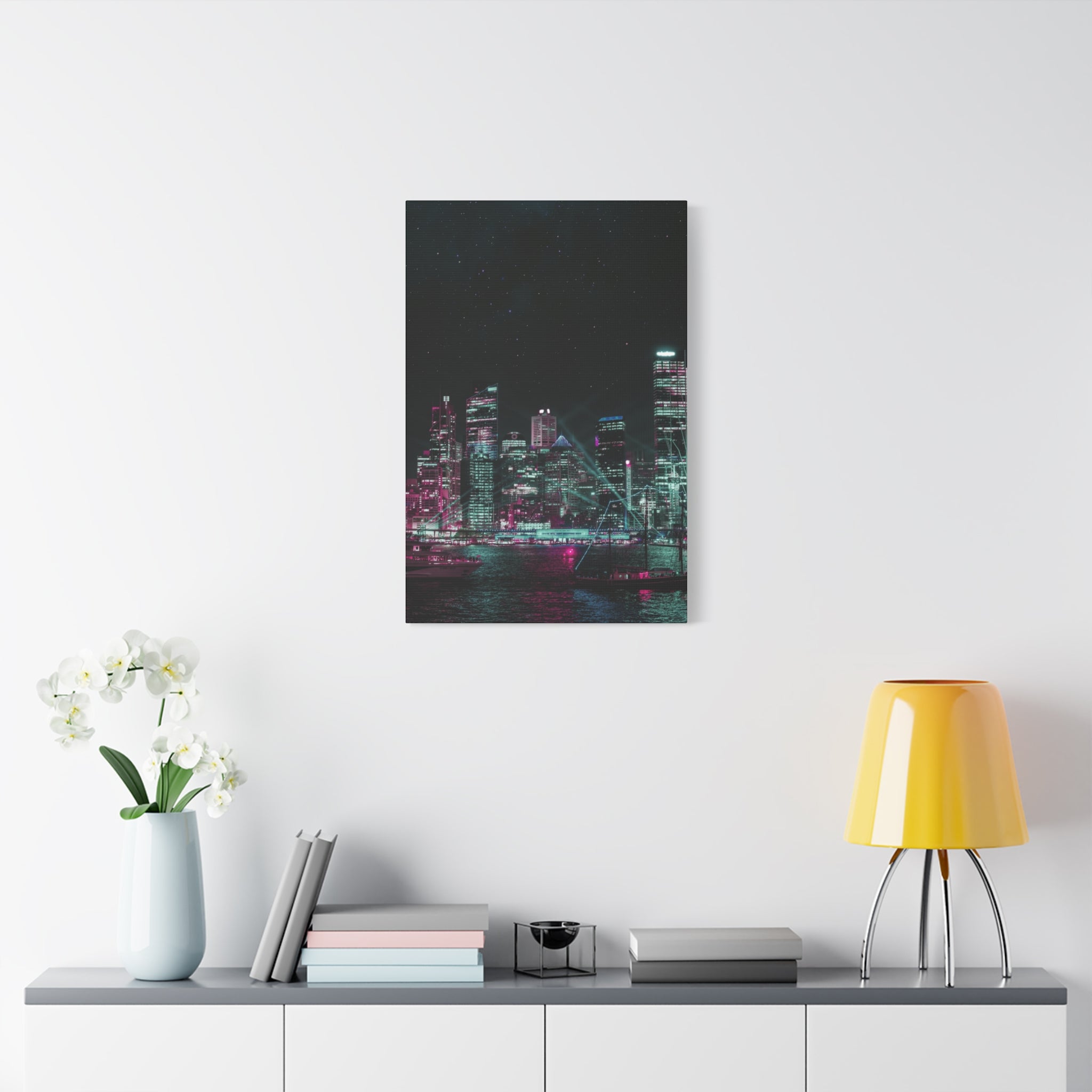 Cyberpunk Harbor Canvas Wall Art - Futuristic Sci-Fi City Decor