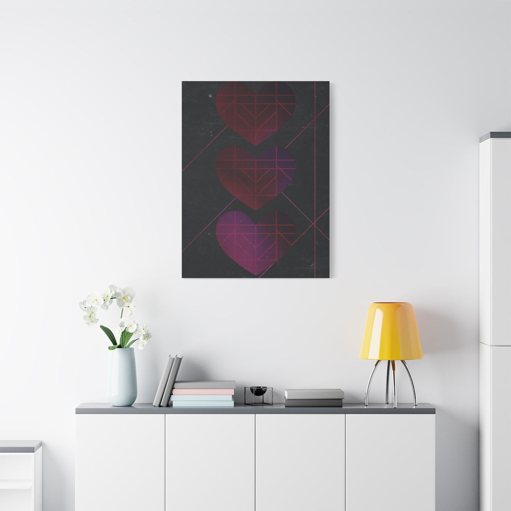 Three Hearts Level One Retro Gamer Canvas Art | Minimalist 8-Bit Pixel Love Wall Decor
