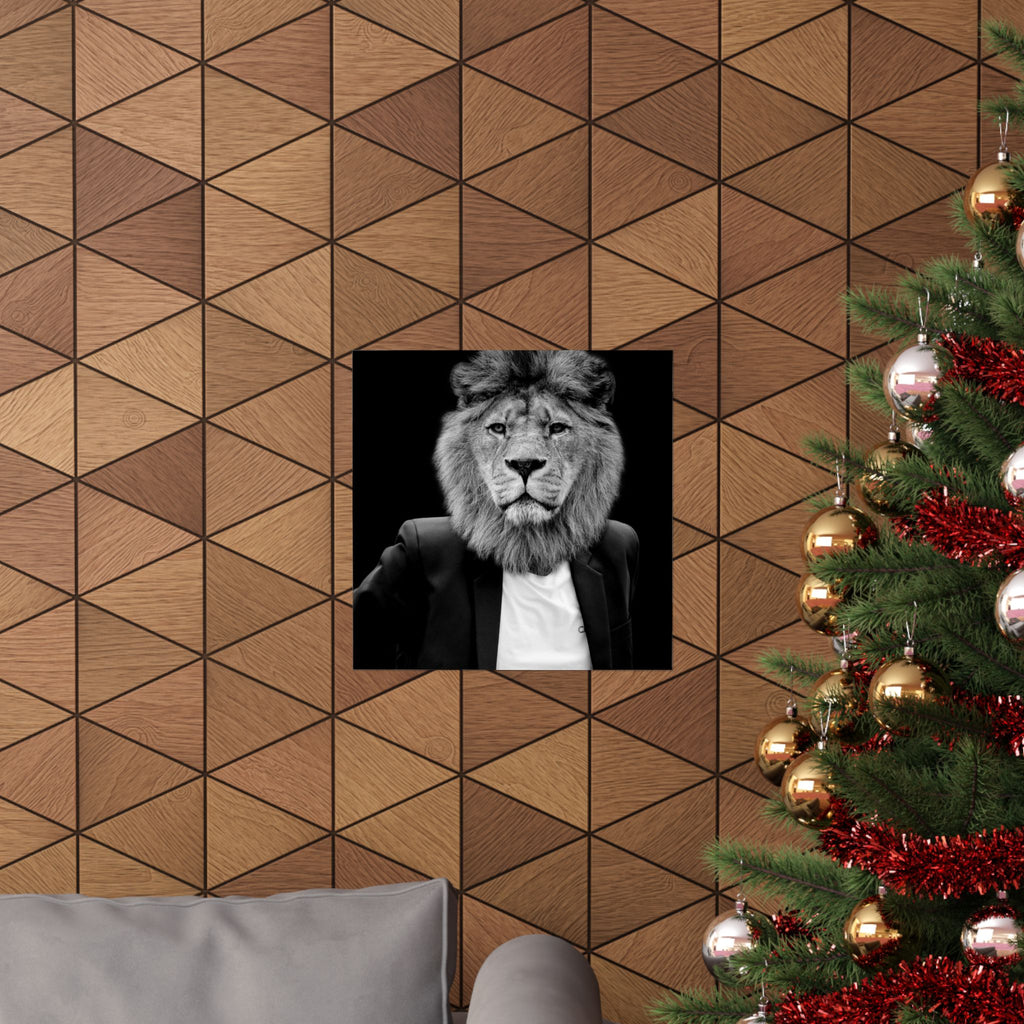 Lion in a Suit Poster - Quirky Animal Portrait Art Print