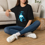 Neon Blue Glitch Triangle Skull Tee - Pastel Vaporwave CRT Shirt